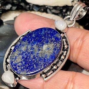 Lapis Lazuli & Rainbow Moonstone Crystal Pendant 2 1/4”